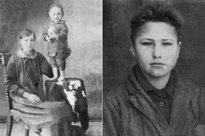 Маленькі Васіль Шукшын з мамай (злева) і ў юнацтве