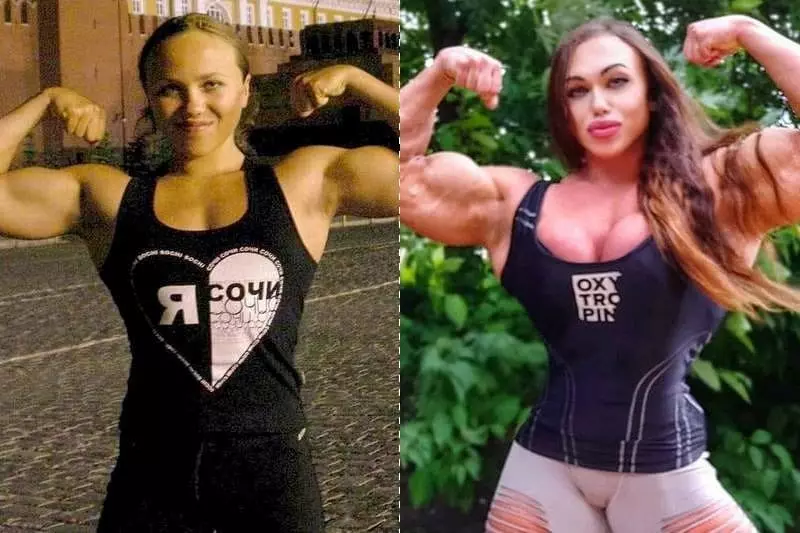 Natalia Kuznetsova antes e despois do adestramento