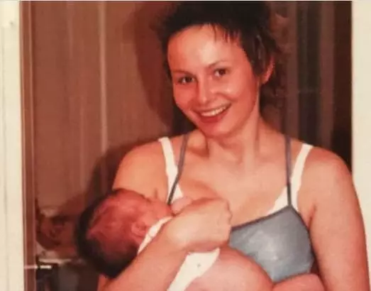 Sasha Zvereva după naștere cu fiica Vasilisa