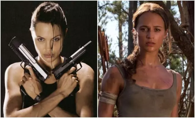 Angelina Jolie og Alicia Vicander som Lara Croft